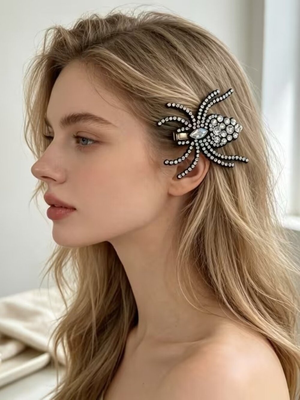Crystal Spider Hair Clip - Black and Silver Rhinestone Accent